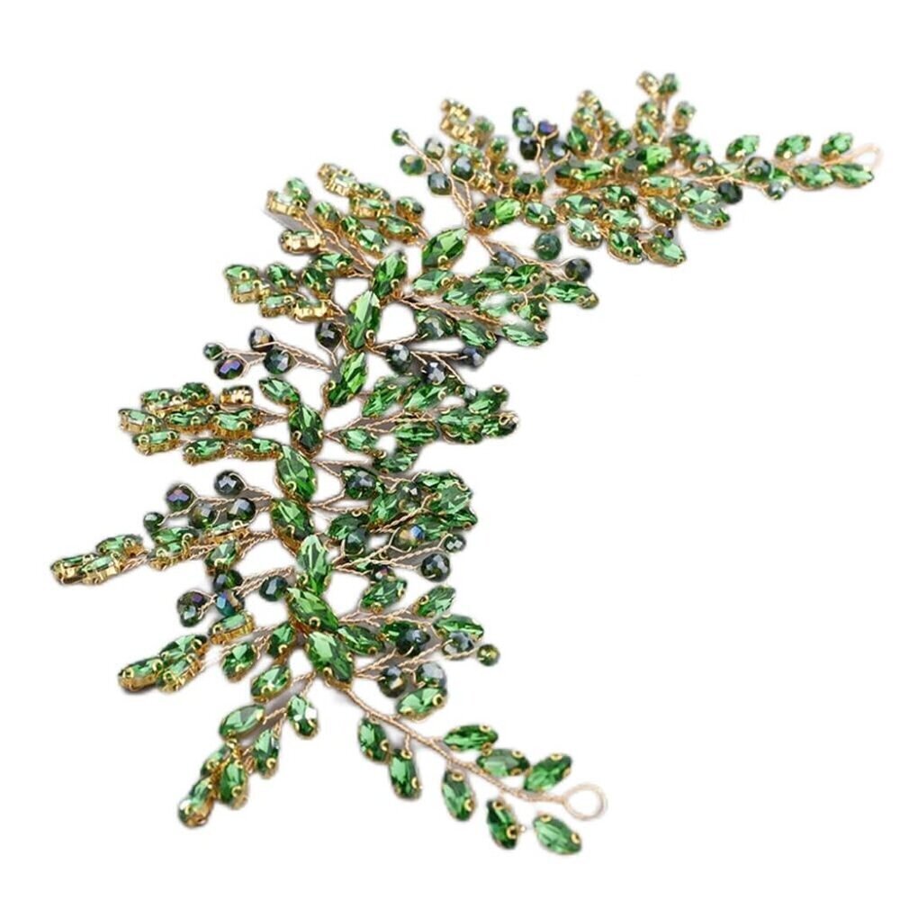 Green Rhinestone Crystal Wedding Hair Vine for Bride Bridesmaid Bridal Jewelry H
